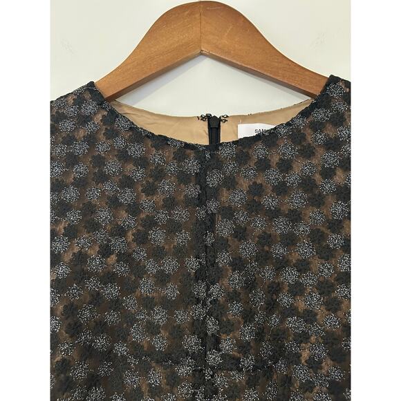 Samsoe Samsoe Pimo Blouse Black Floral Nude Overlay Bubble Long Sleeves EUC S - Picture 5 of 13